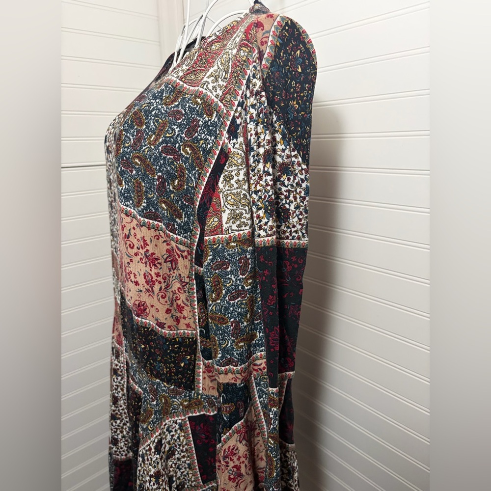 American Eagle Outfitters Multicolor Patchwork Dress with Bell Sleeve - Picture 4 of 9